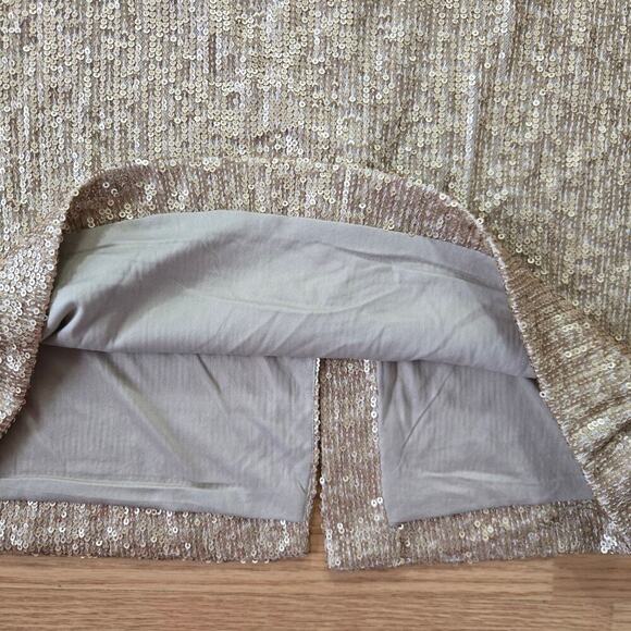 DR2 Women's Champagne Sequin Midi Skirt Medium Glam High Waist Stretch Pencil - Picture 4 of 11